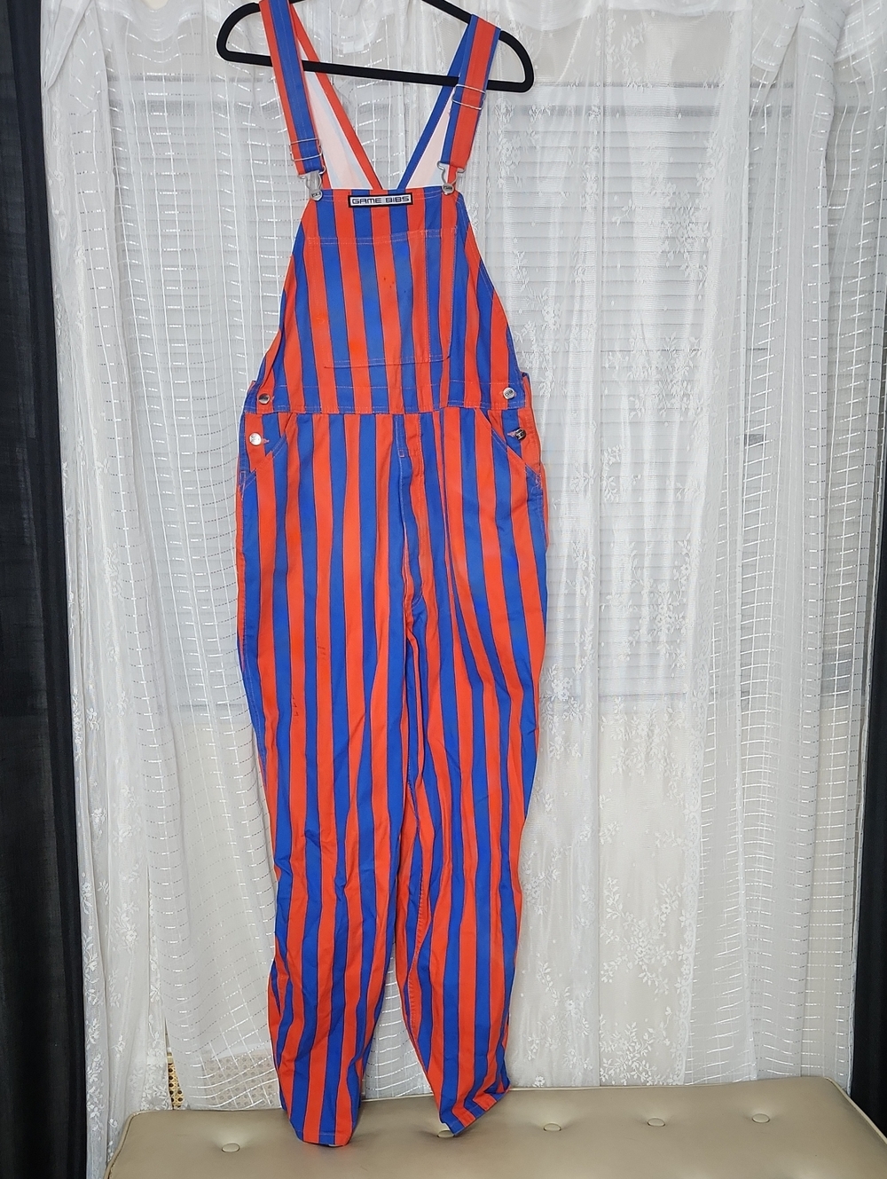 Game Bibs Adult Royal Blue/Orange College Stripes Overalls SzL